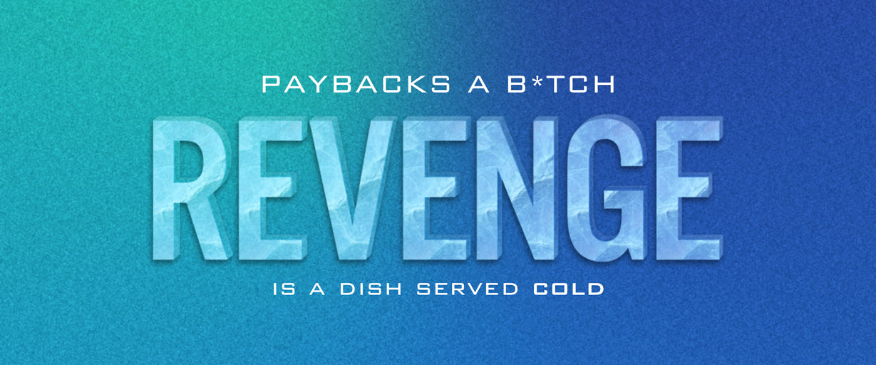REVIEW: Gradient blue background with large bold text 'REVENGE' and motivational phrases.