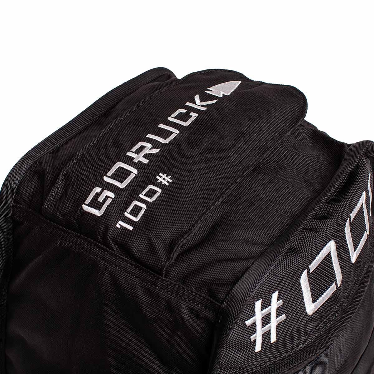 GORUCK 100lb black rucking weight bag with embroidered logo, durable training gear