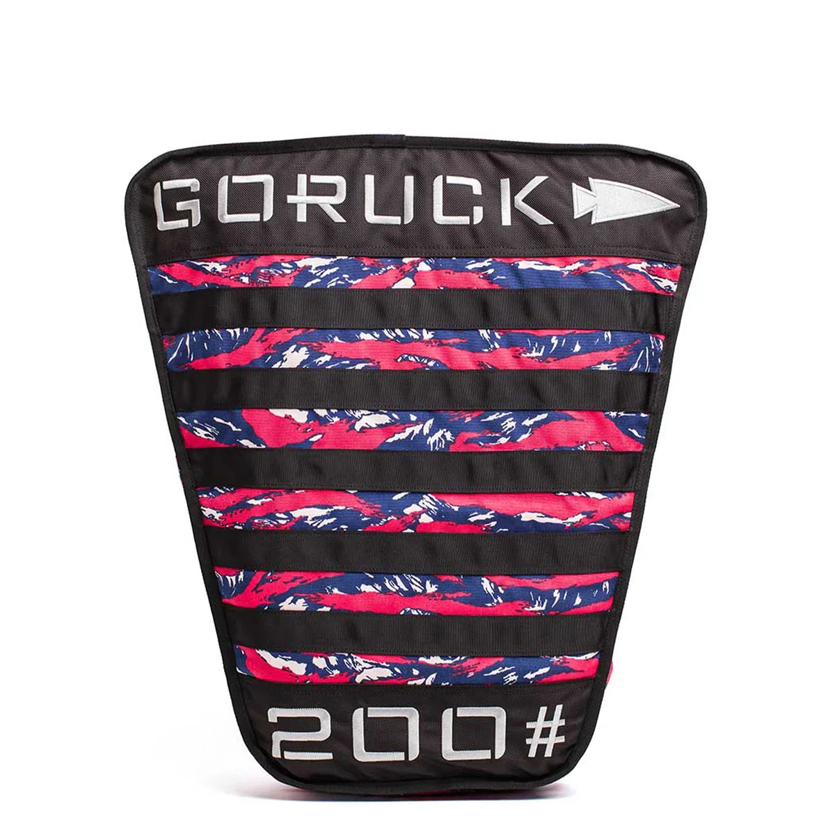 GORUCK rucking weight vest patch with red, blue, and white stripes, marked 200#.