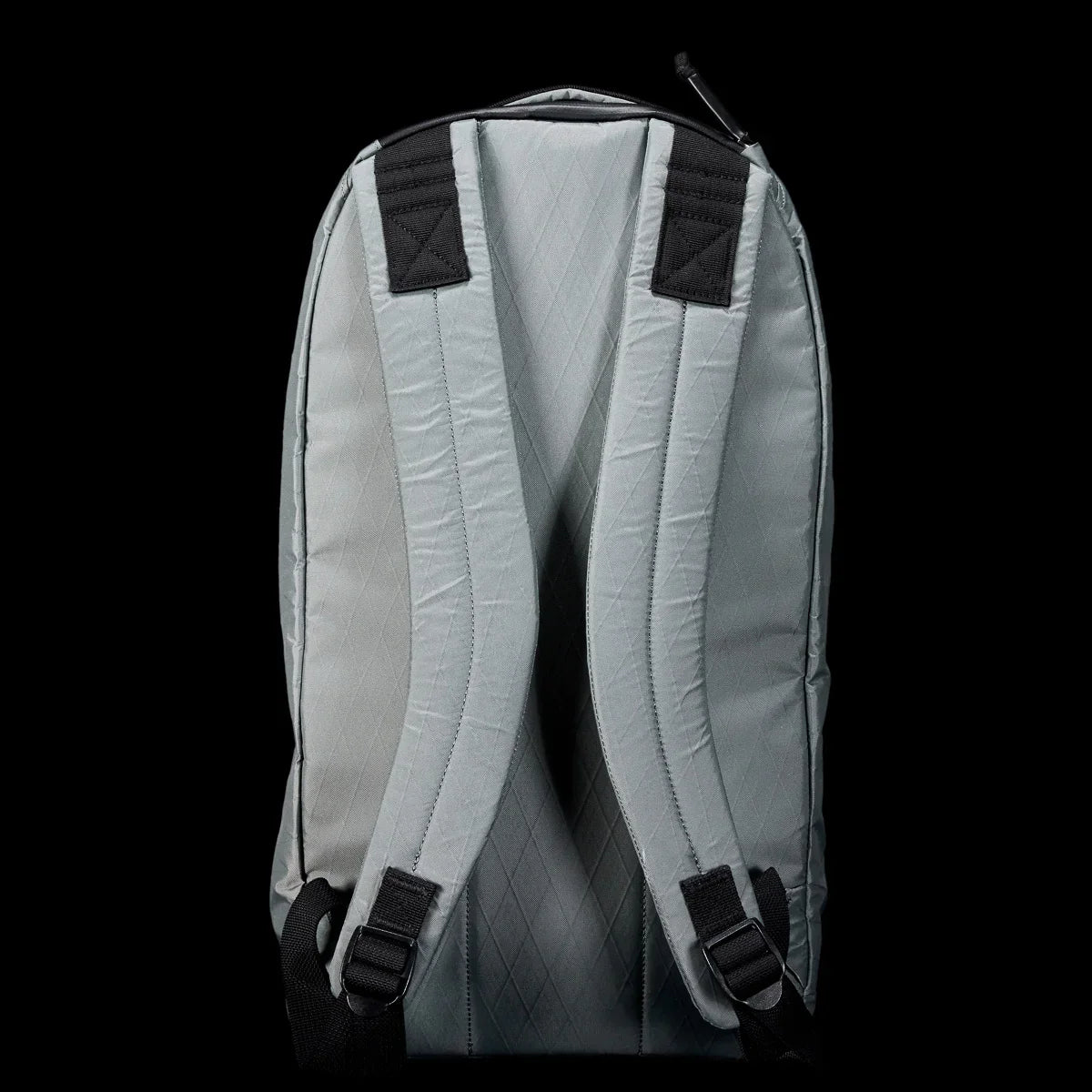 GORUCK gray X-Pac rugged rucksack backpack rear view with padded shoulder straps