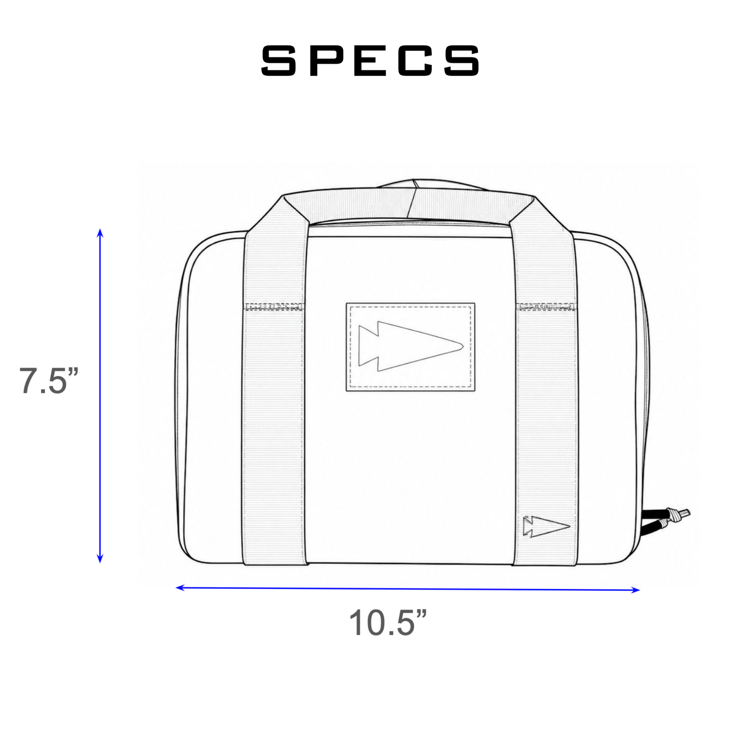 Line drawing of the Pistol Rug, a rectangular bag with handles, 10.5