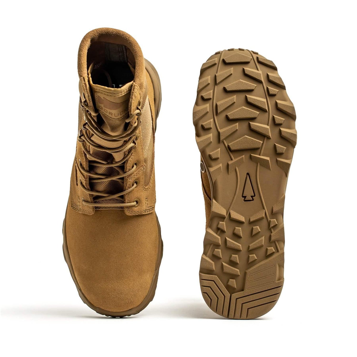 GORUCK brown rucking boot with rugged tread sole on white background