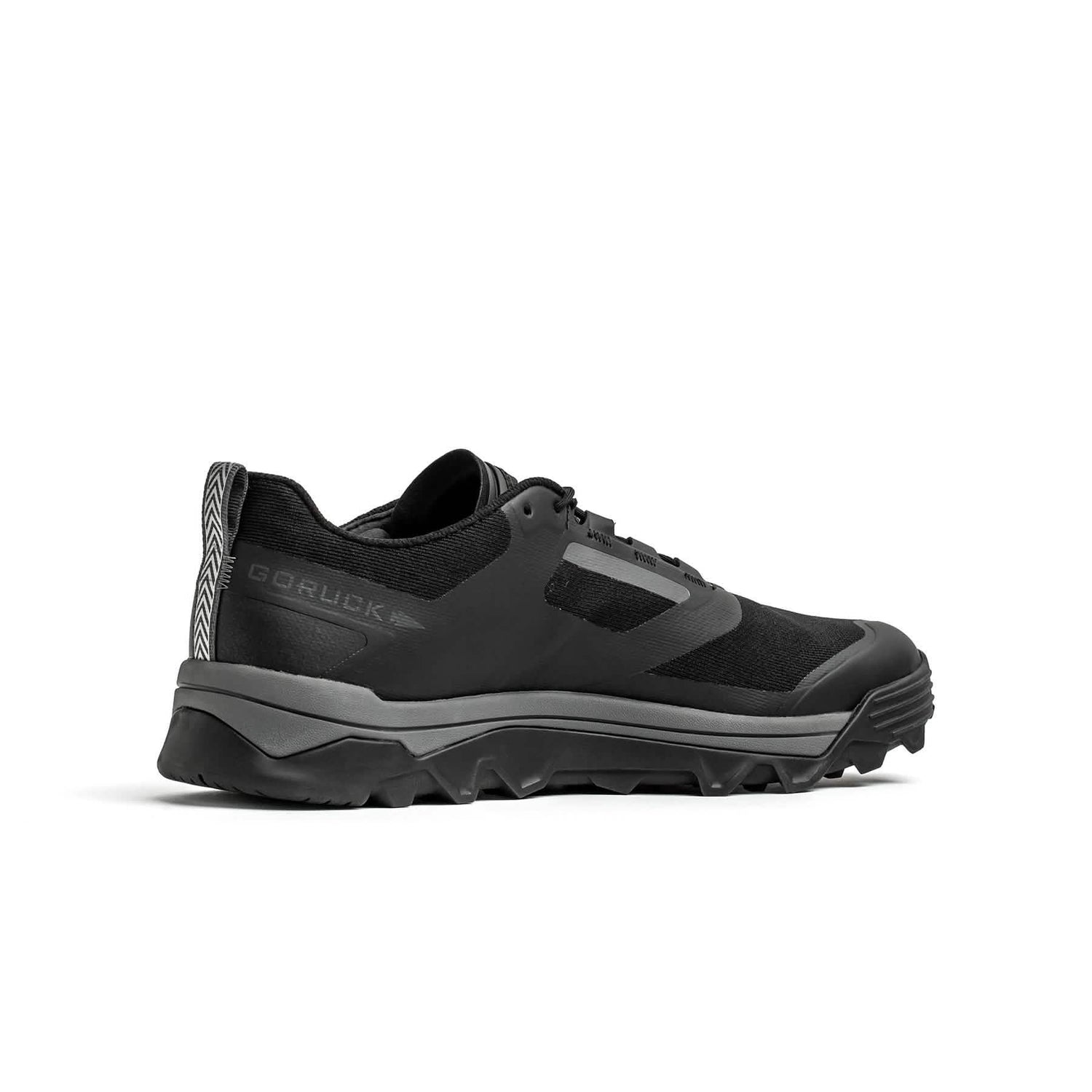 GORUCK black rucking shoe with rugged sole, side view on white background