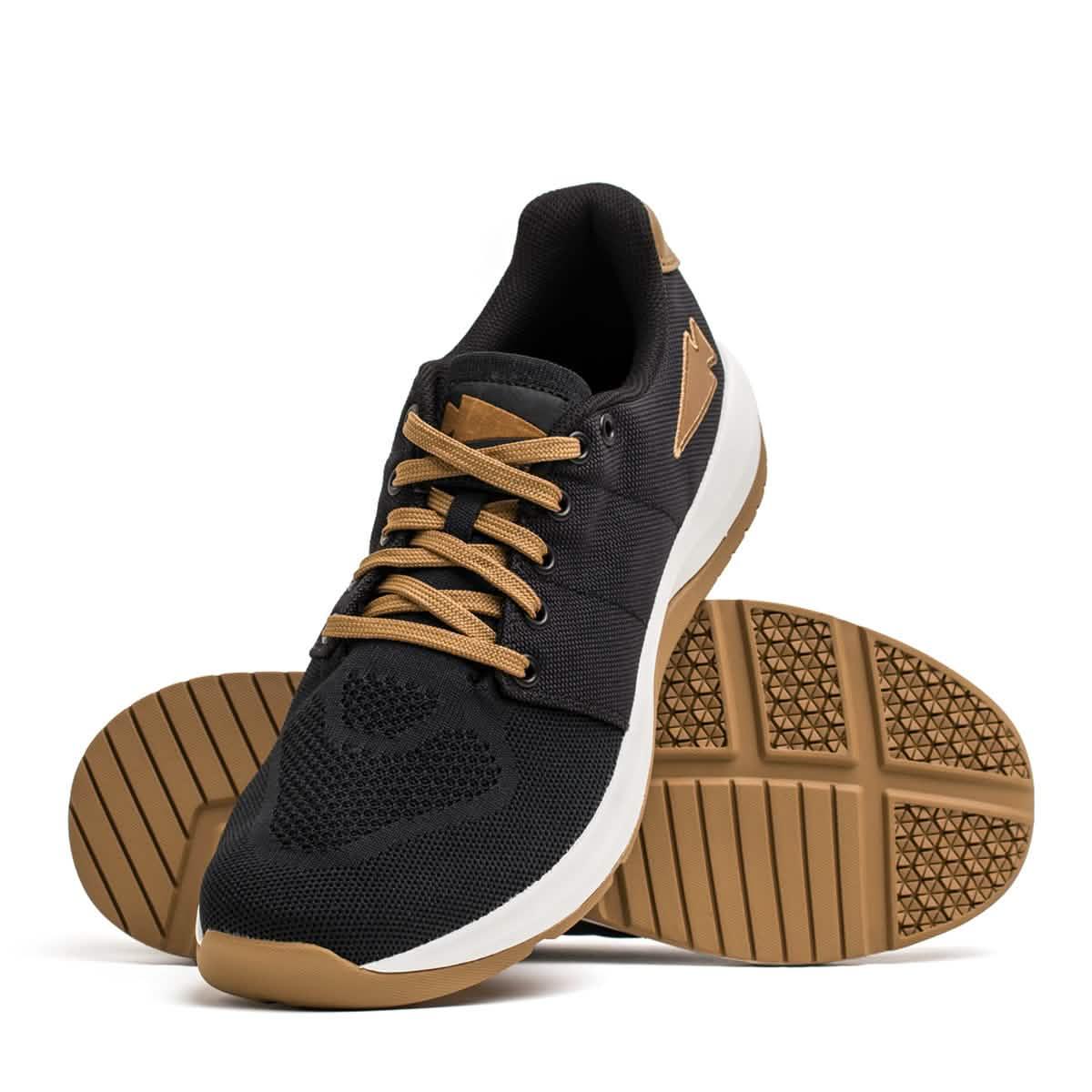GORUCK Ballistic Trainer black rucking shoes with white midsole and coyote brown accents