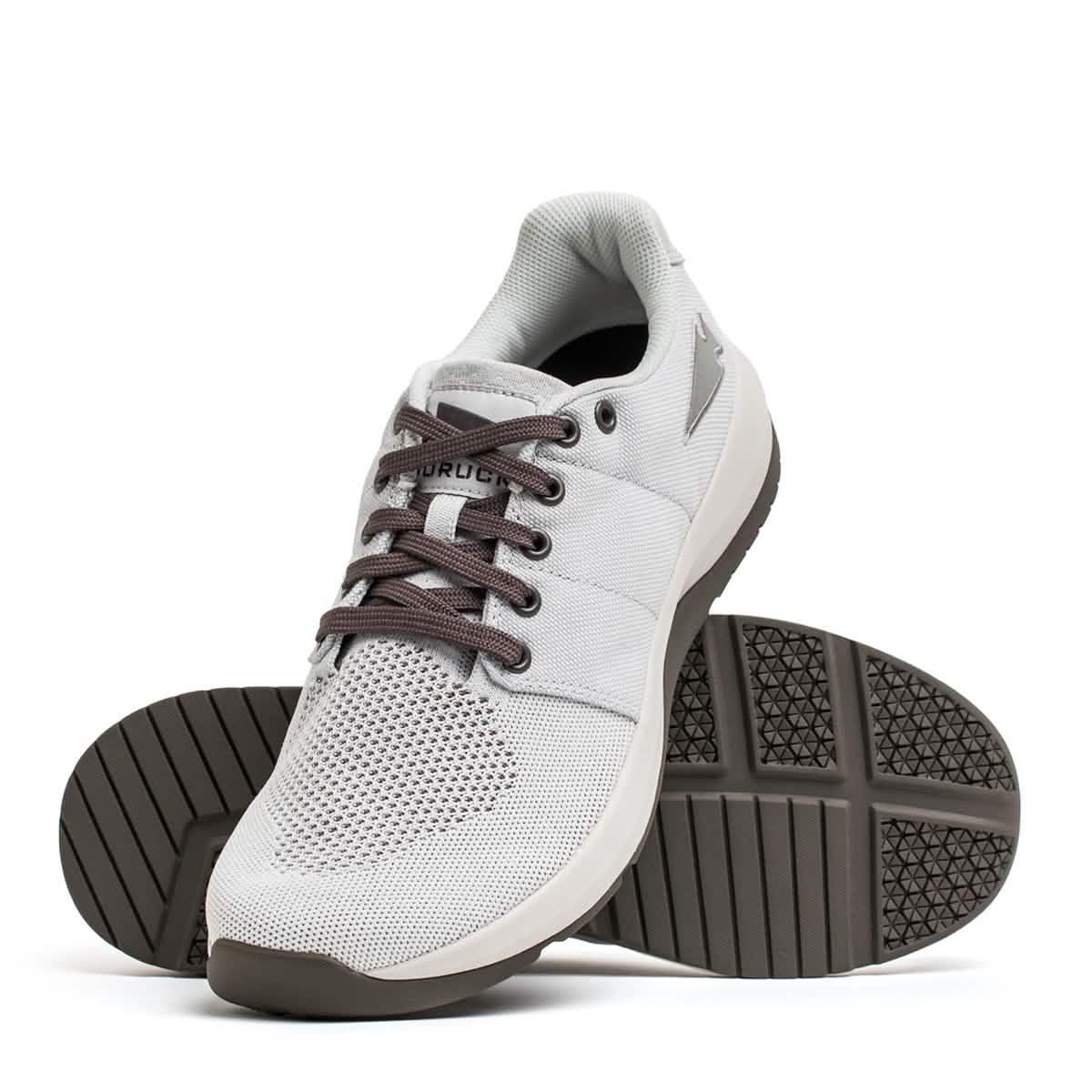 GORUCK Ballistic Trainer shoe in lunar rock grey with charcoal sole and mesh upper