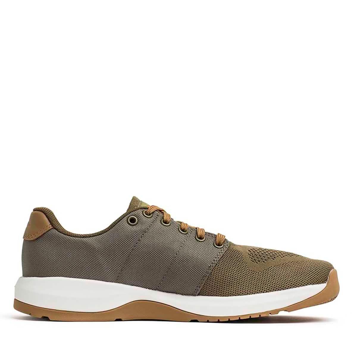 GORUCK Ballistic Trainer in ranger green with coyote brown and white sole, side view