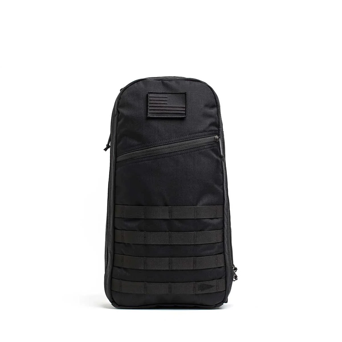 GORUCK Bullet Ruck 15L black rucksack with front zipper, patch, and MOLLE webbing