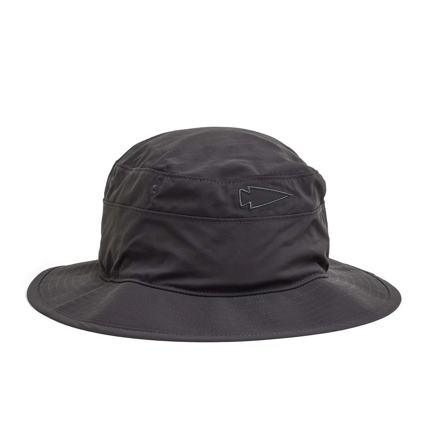 GORUCK charcoal boonie hat with stitched arrowhead logo, durable outdoor rucking gear