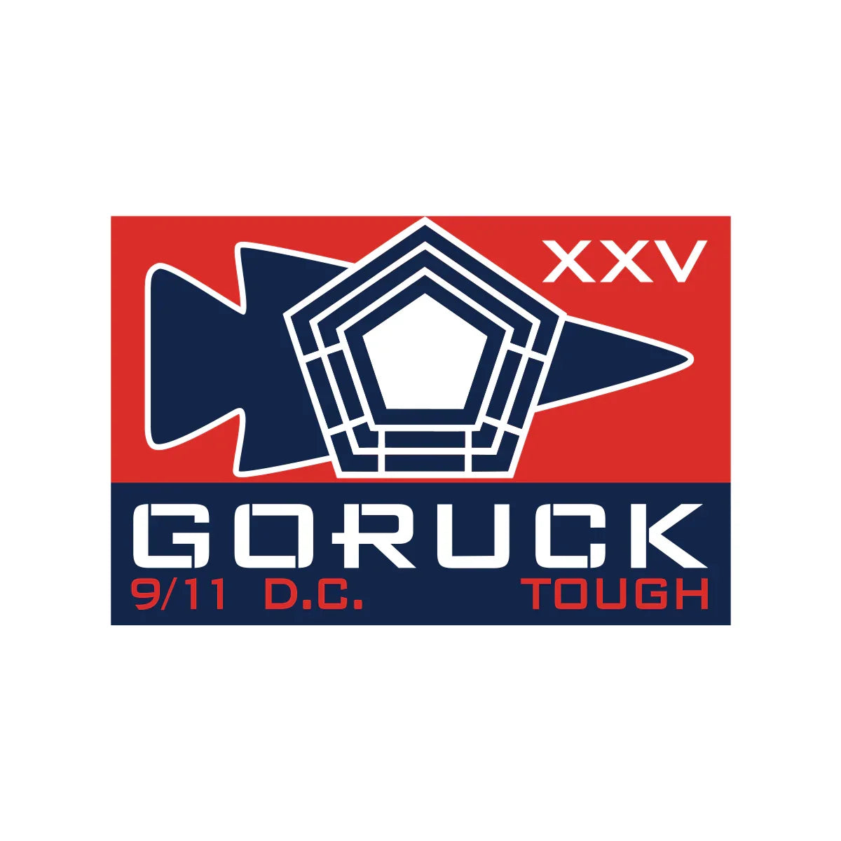 GORUCK 9/11 D.C. Tough event patch with Pentagon outline and arrow, red and blue design