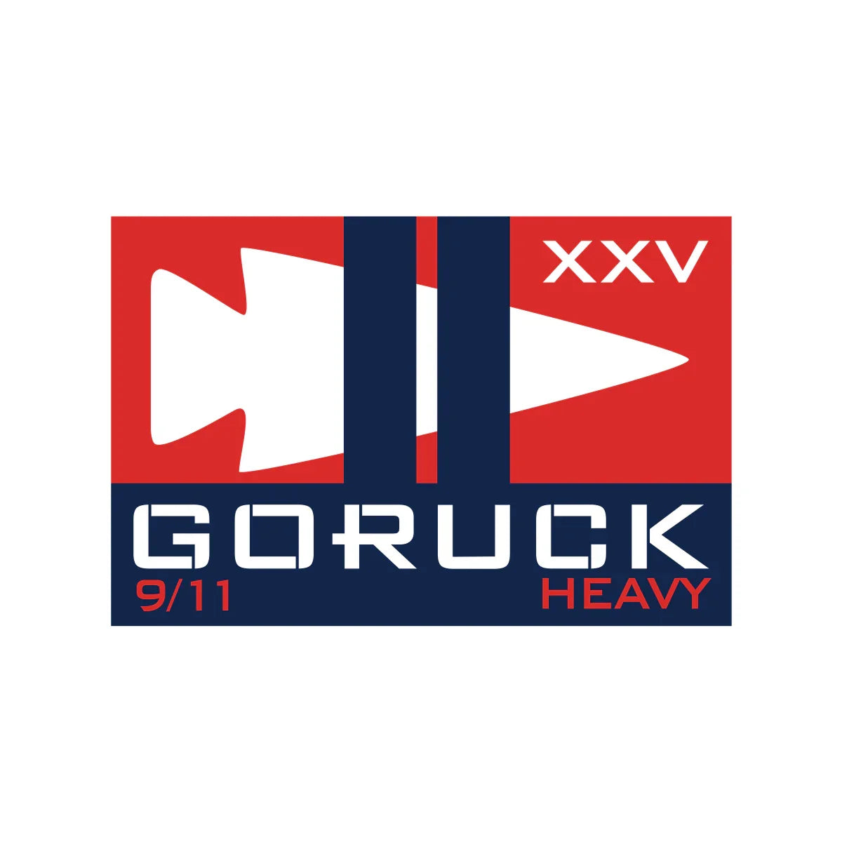 GORUCK 9/11 Heavy event patch with arrowhead logo, XXV, in red, white, and blue.