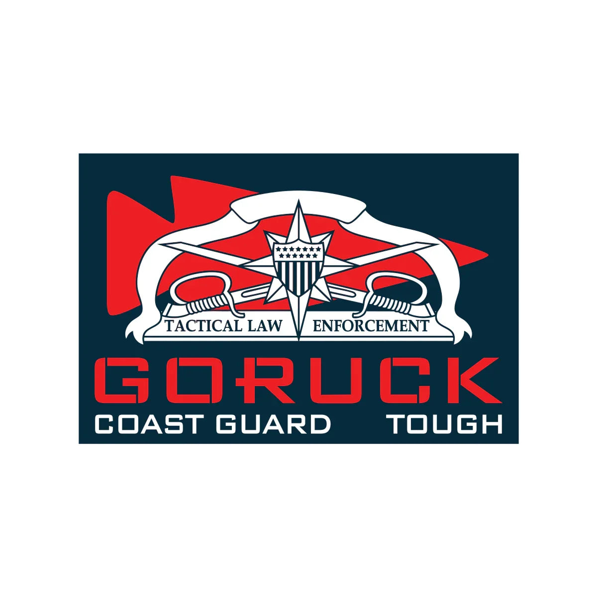 GORUCK Coast Guard Tough logo with tactical law enforcement badge and red arrow design