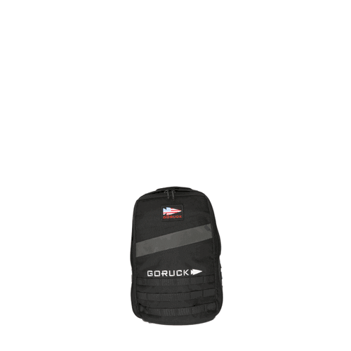 GORUCK black rucksack with visible GORUCK logo and patriotic patch, ideal rucking gear