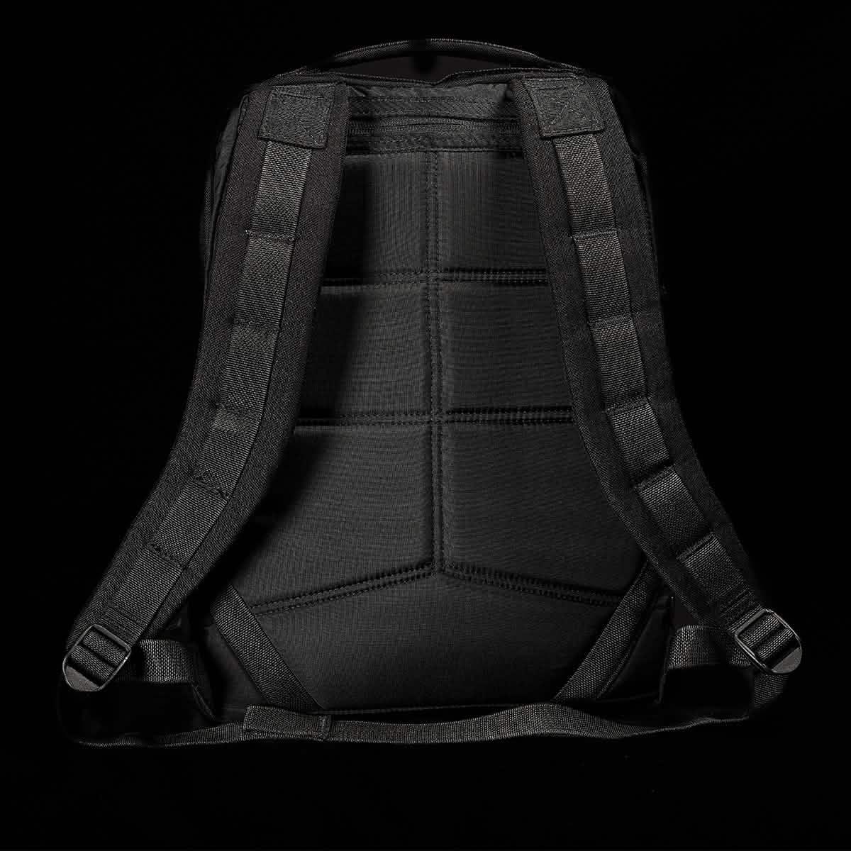 GORUCK black rucksack back view showing padded straps and rugged stitching, rucking gear