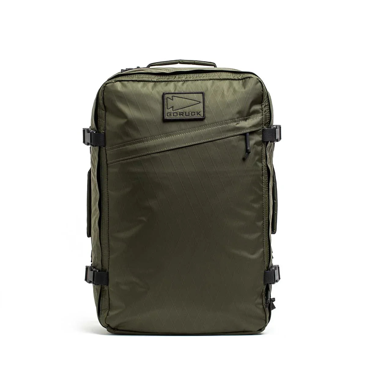 GORUCK dark green XPAC rucksack with front stash pocket and durable zippers