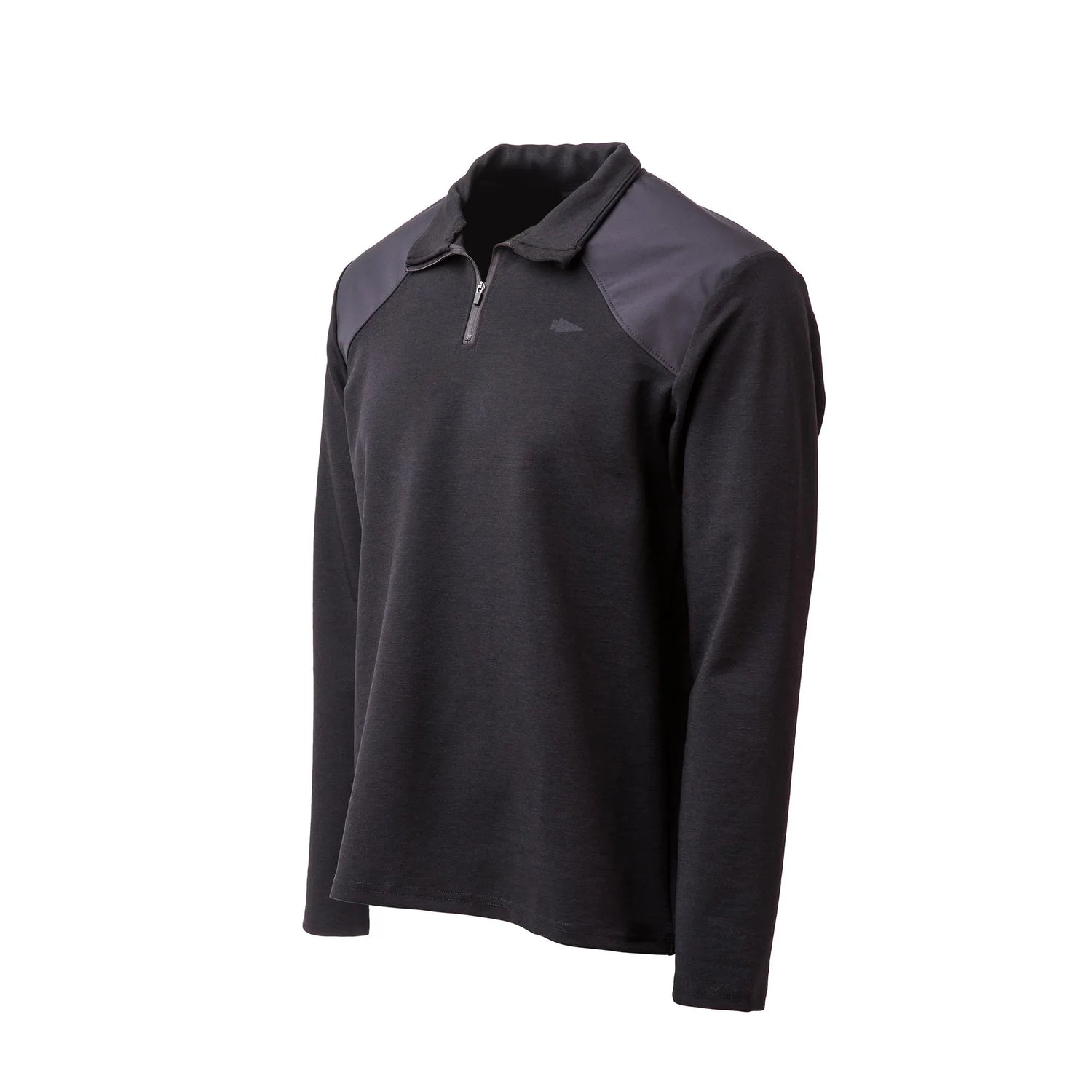 GORUCK Heavy Merino 1/4 Zip black long sleeve pullover with reinforced shoulders