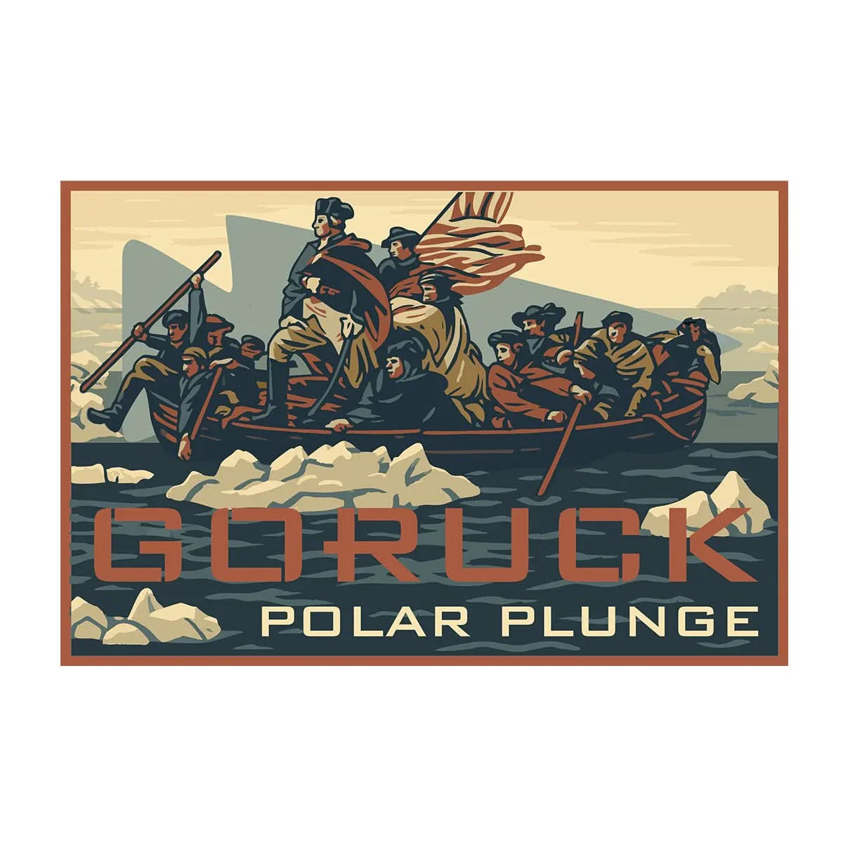 GORUCK Polar Plunge graphic showing a group in colonial attire rowing through icy water.