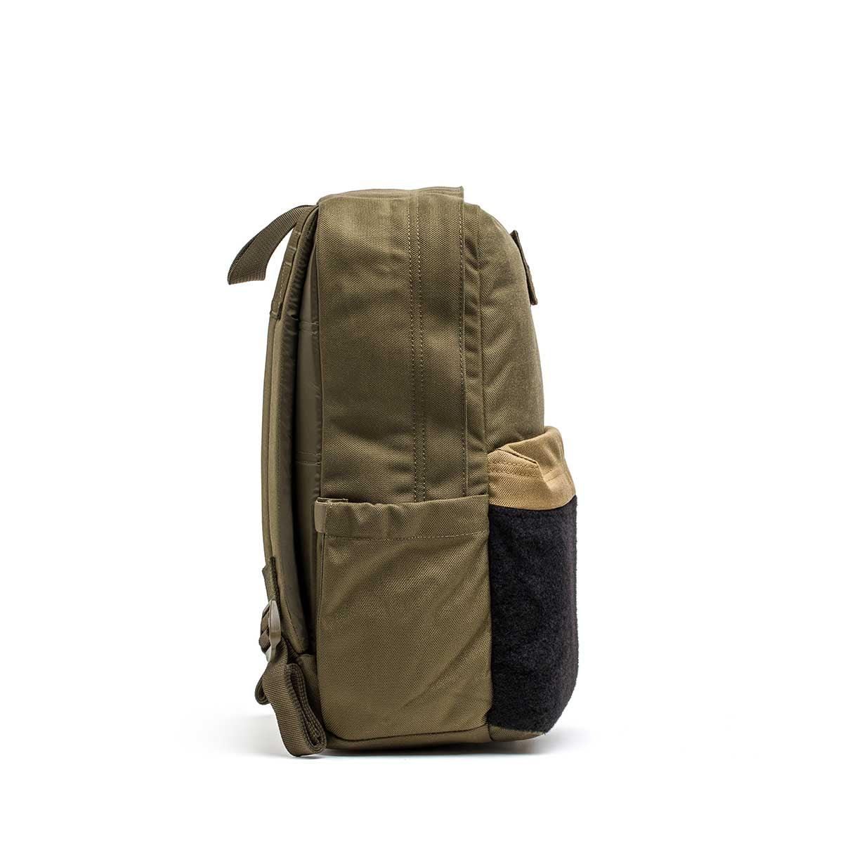 GORUCK Ranger Green and Coyote rugged backpack side view on white background