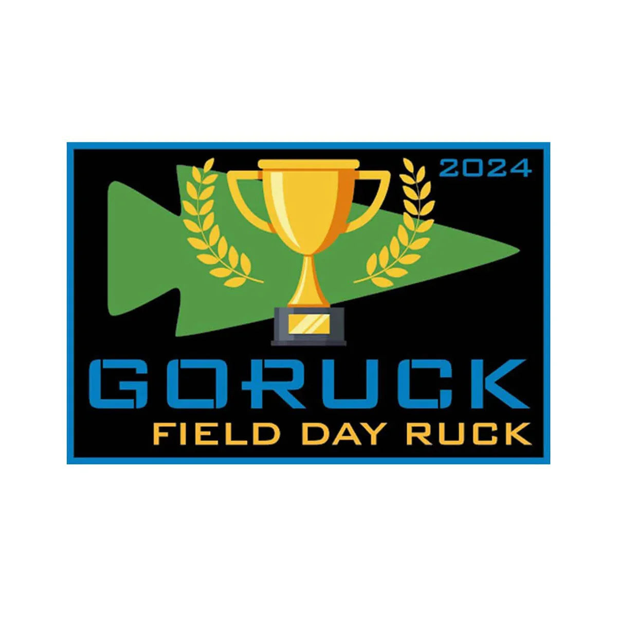 GORUCK Field Day Ruck 2024 patch with trophy and laurel design on black background