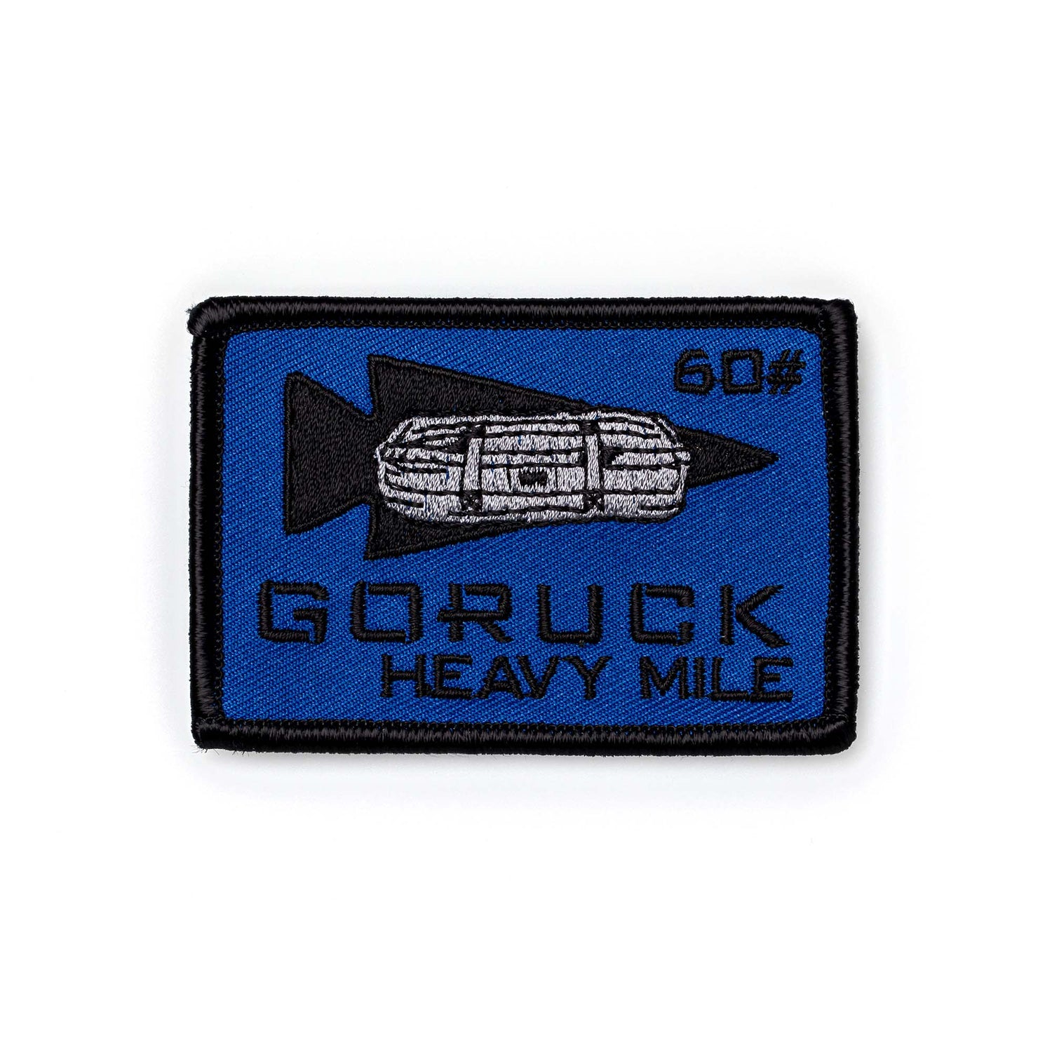 Show off your achievement with the Patch - HEAVY MILE: a blue and black design featuring a rucksack icon and