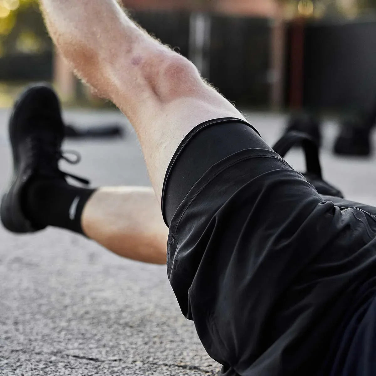 GORUCK slick compression shorts worn outdoors during a fitness or rucking workout