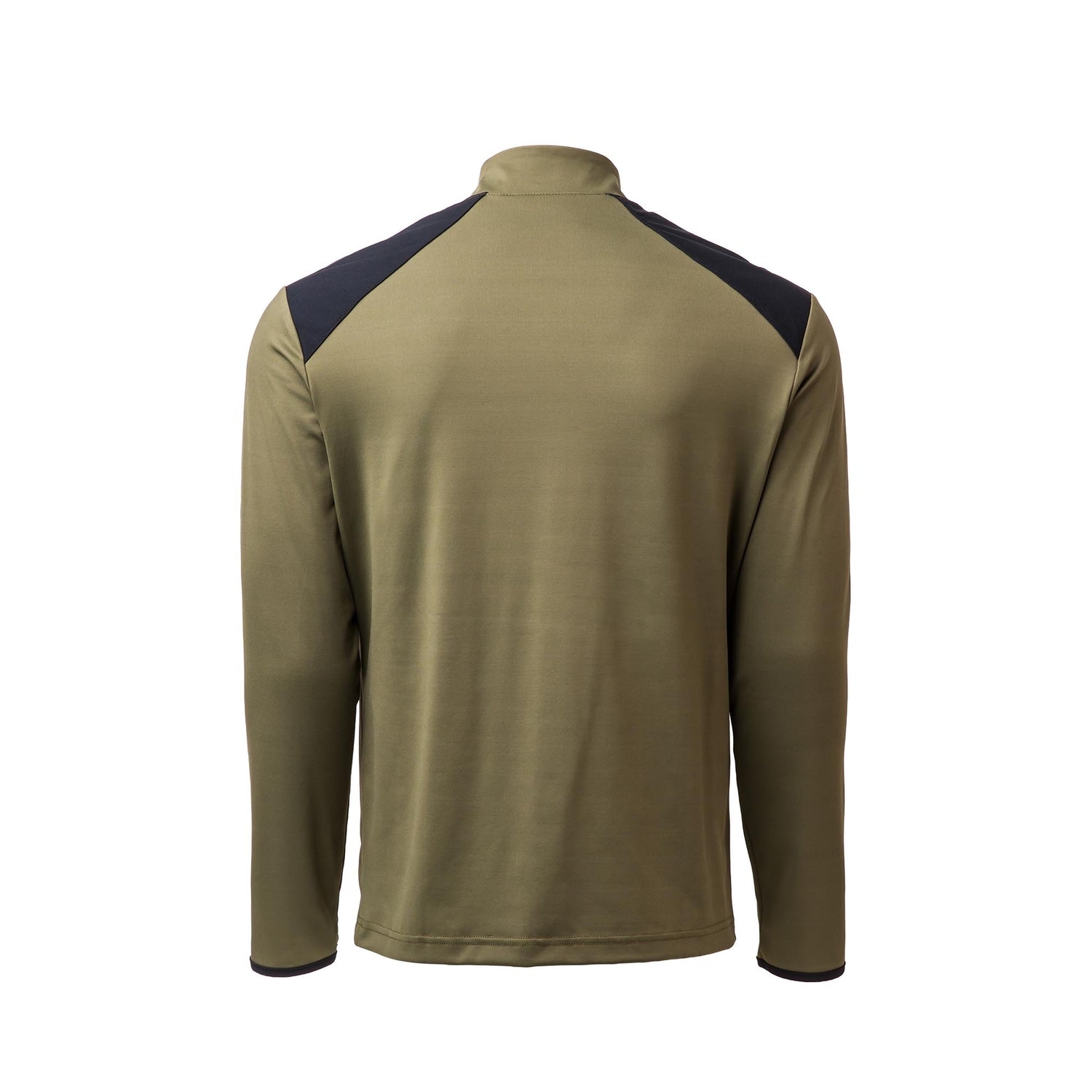 GORUCK Ranger Green men's full zip jacket with black shoulder panels, back view