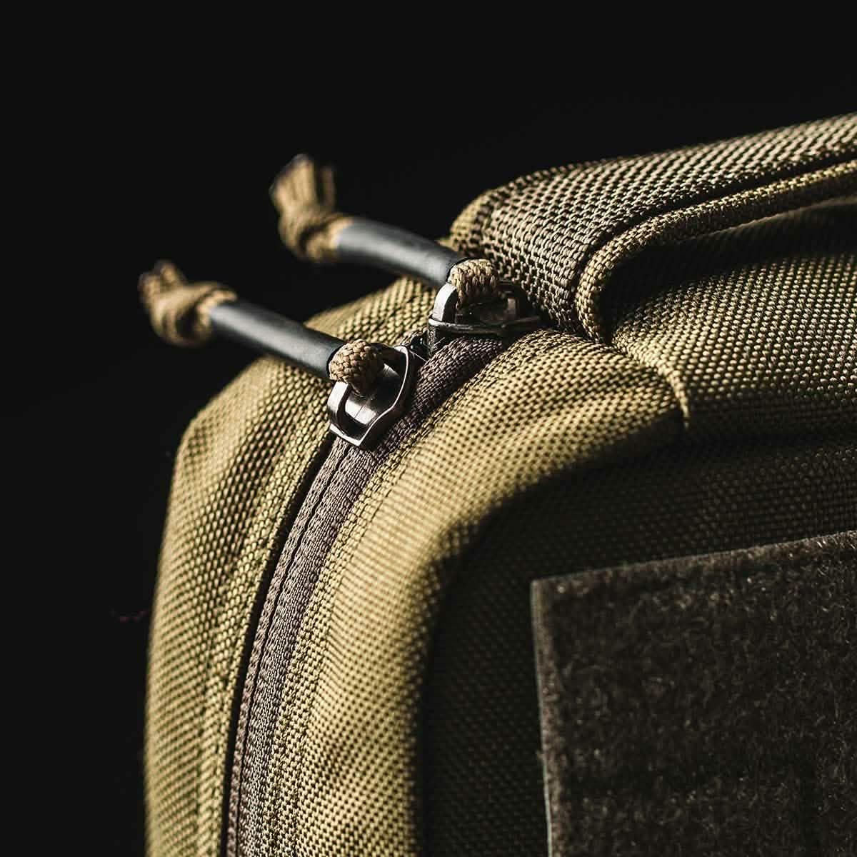 Close-up of GORUCK rugged field pocket zipper and durable nylon fabric