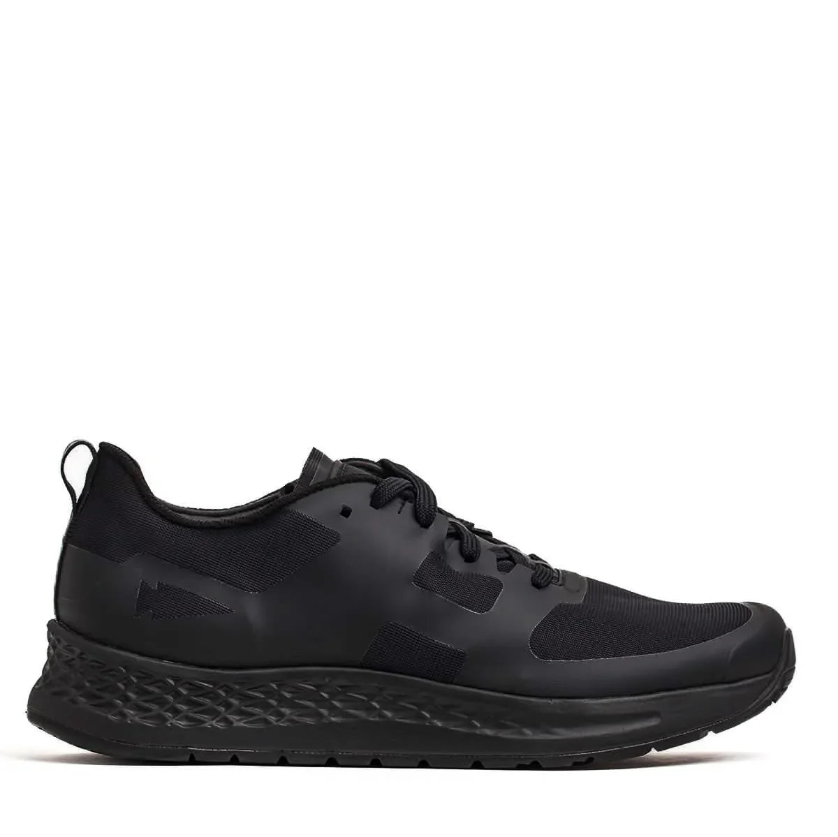 GORUCK Rough Runners Blackout all-black rucking shoe side view with rugged sole