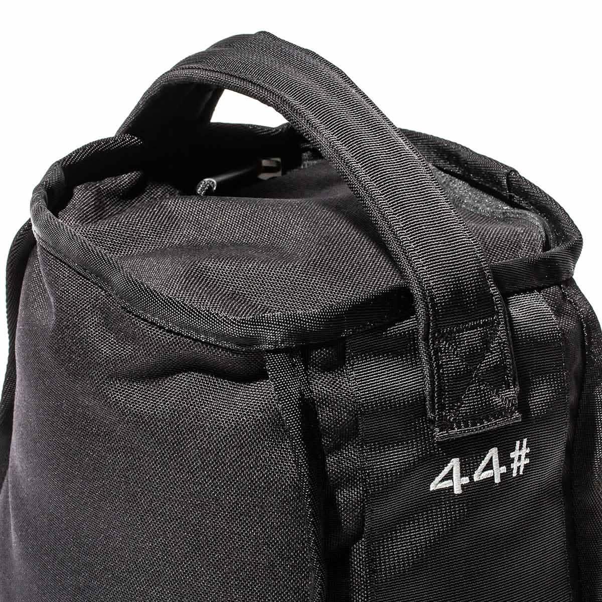 GORUCK black sandbag with sturdy handle and embroidered 44.4# weight marking
