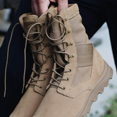 GORUCK tan rucking boots with rugged sole and durable fabric, shown close-up