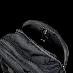 GORUCK black rucksack open to show two compartments and internal organization