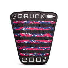 GORUCK rucking weight vest patch with red, blue, and white stripes, marked 200#.