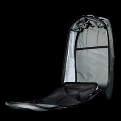 Open GORUCK Bullet 15 Gray X-Pac backpack showing spacious, durable interior and mesh pocket
