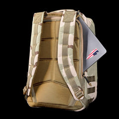 GORUCK camo rucksack with padded straps, laptop sleeve, and American flag patch