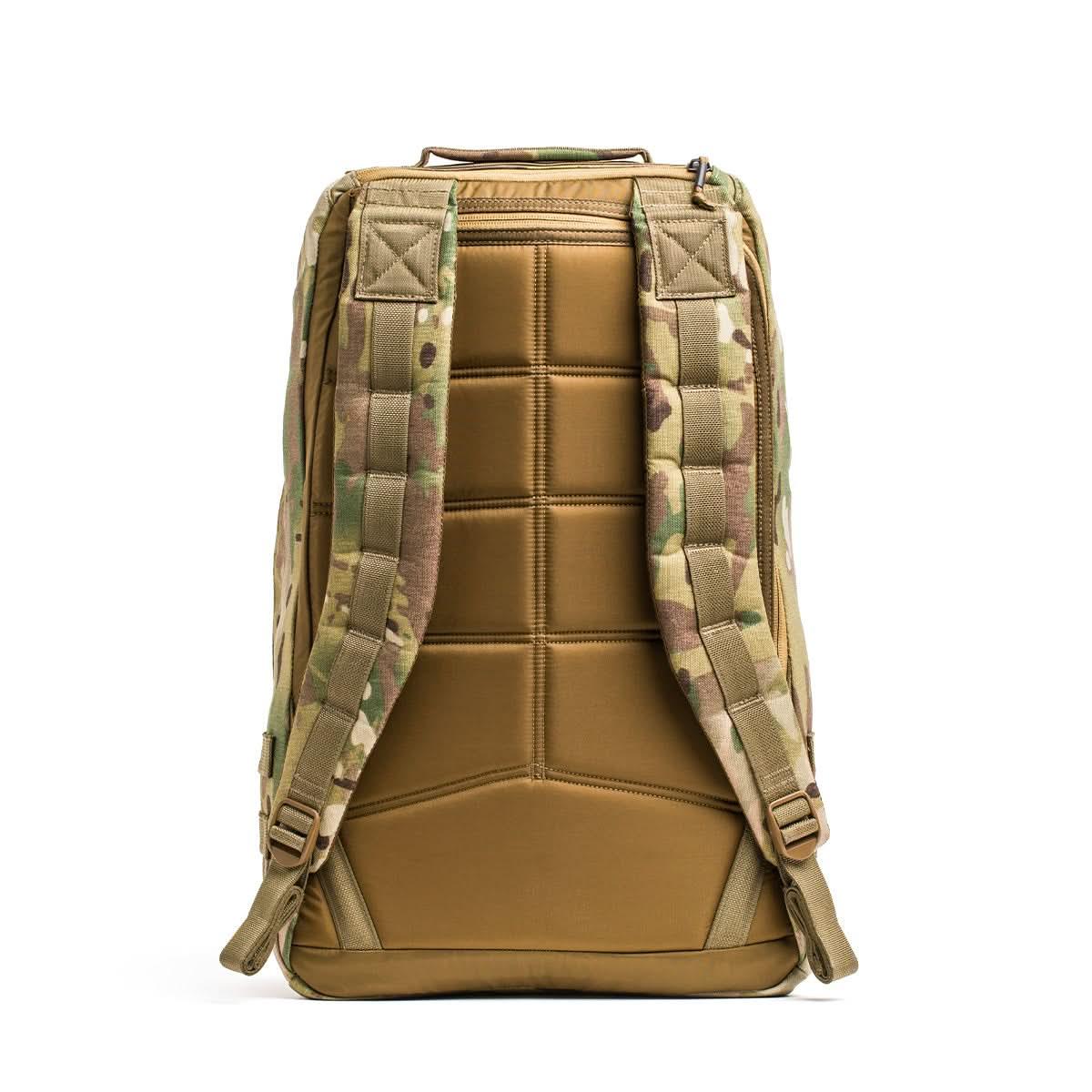 GORUCK 26L Multicam tactical backpack with padded straps and back panel, rear view
