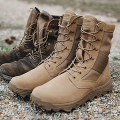 GORUCK tan rucking boots with rugged soles on gravel, ideal outdoor ruck footwear