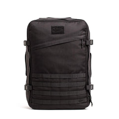 GORUCK 45L black rucksack backpack with MOLLE webbing and rugged design on white background