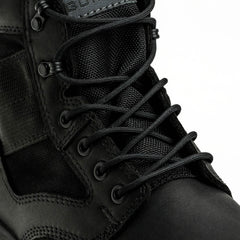 GORUCK black tactical boot close-up with durable laces and rugged stitching detail
