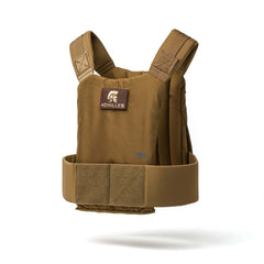 The Achilles Vest is a brown premium men's workout vest featuring the "ACHILLES" logo and Velcro straps, designed for high performance. Made from non-toxic materials, it’s shown against a white background.