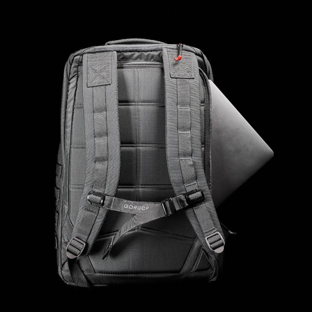 GORUCK Armor Grey rucking backpack with laptop in back sleeve, durable padded straps