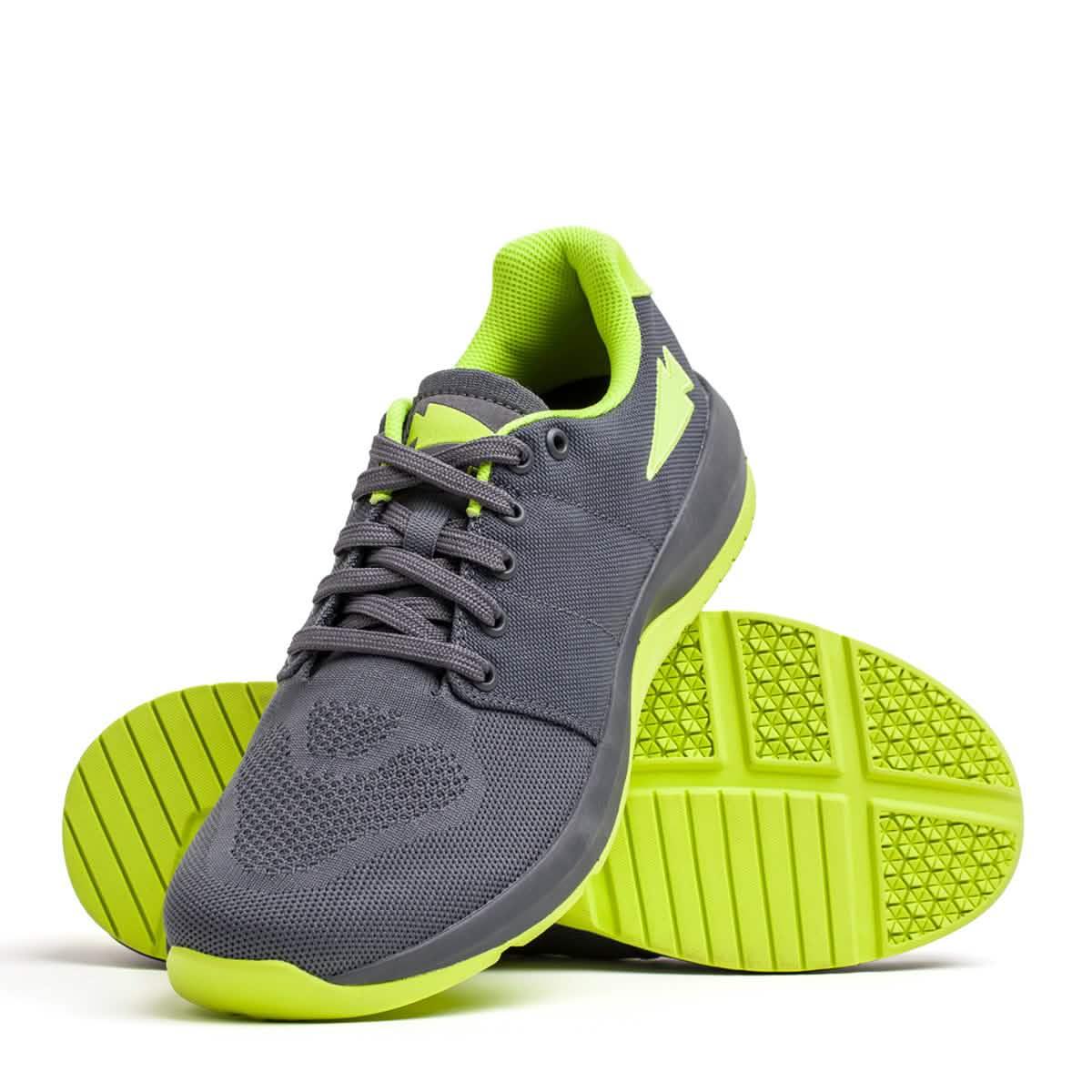 GORUCK Ballistic Trainer in wolf grey with acid lime accents, athletic rucking shoe