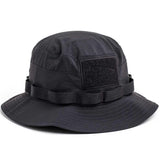 GORUCK black boonie hat with webbing and velcro patch panel, rugged outdoor gear