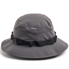 GORUCK charcoal boonie hat with webbing and patch panel, durable rucking gear