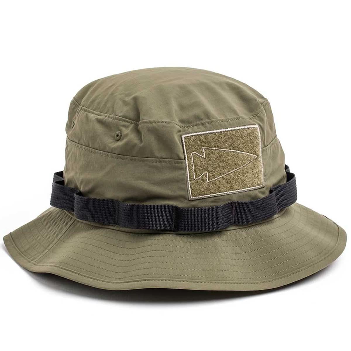 GORUCK ranger green boonie hat with patch panel and tactical webbing