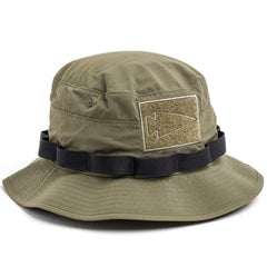 GORUCK ranger green boonie hat with patch panel and tactical webbing