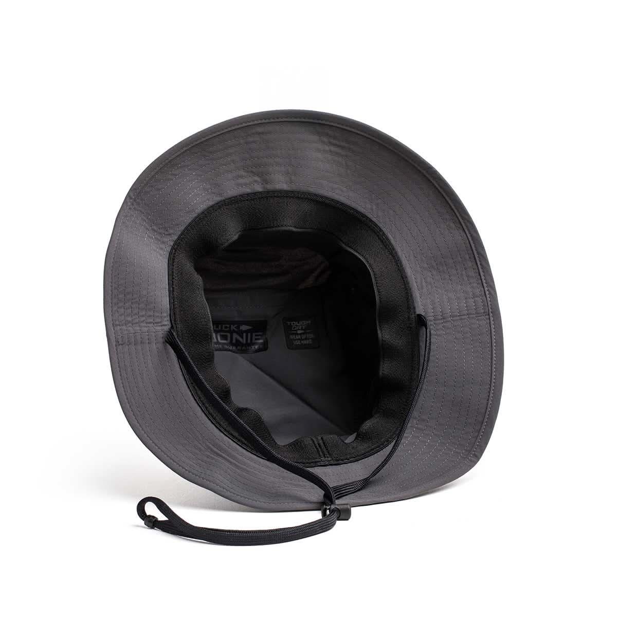 GORUCK black boonie hat with adjustable chin strap, rugged outdoor rucking gear