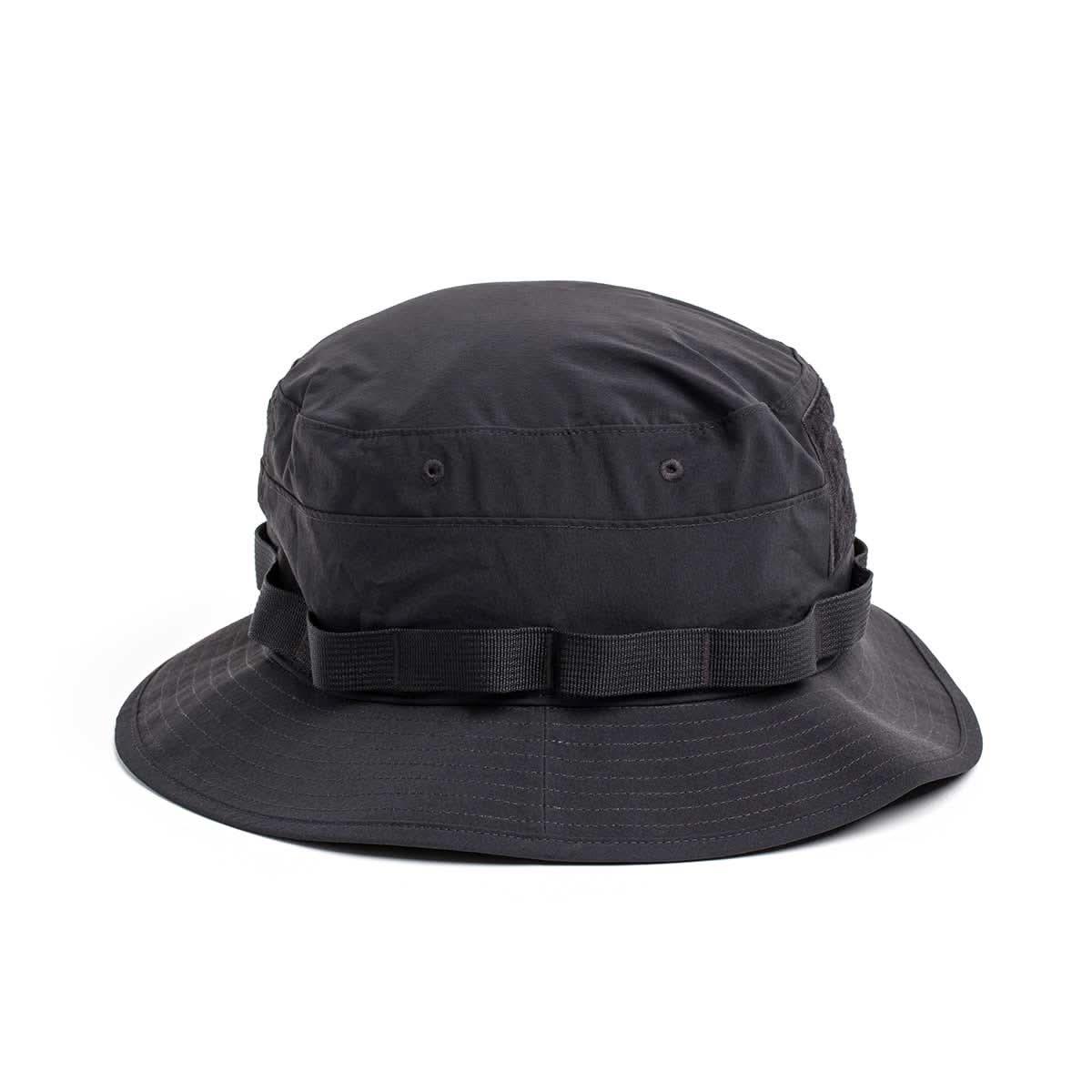 GORUCK black Boonie hat with wide brim and MOLLE webbing, rugged outdoor gear