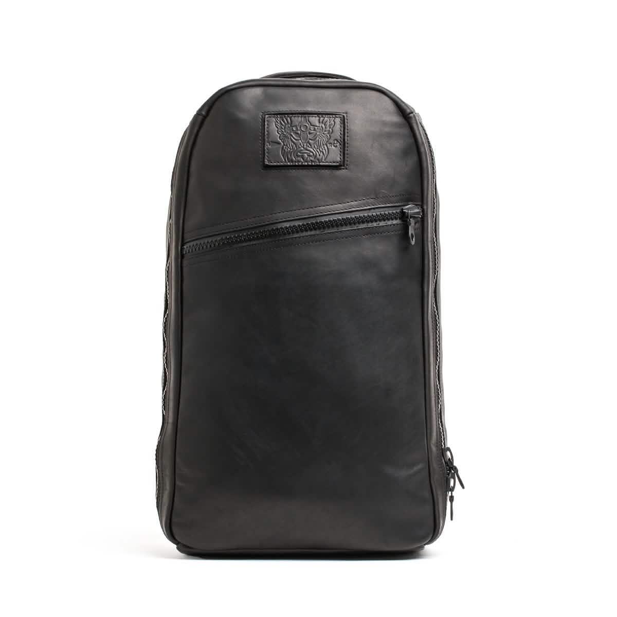 GORUCK Bullet 15L black leather rucksack with front zipper pocket, minimalist design