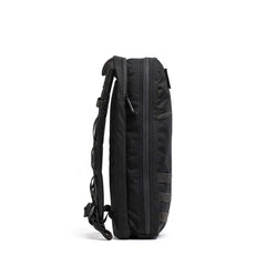 GORUCK Bullet Ruck 10L black backpack side view, durable rucking gear with MOLLE webbing
