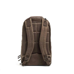GORUCK Bullet 18L rucksack in heritage dark oak, padded straps, back view