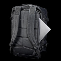 GORUCK black X-Pac backpack with padded straps and side laptop compartment